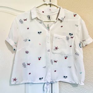 Bershka Women’s short sleeve, Front button up, back tie Crop Top